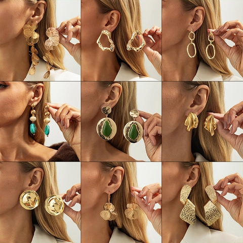 Vintage Onregelmatige Geometrische Metalen Hangende Oorbellen Franse Luxe Lava Textuur Goud Zilver Holle Bloem Blad Oorknopjes Vrouwen Sieraden