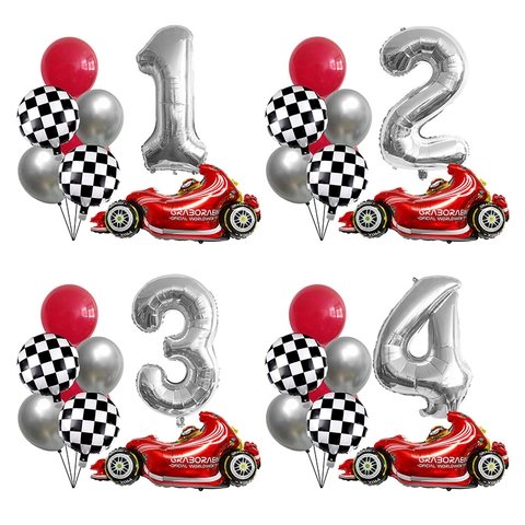Cool Racing Car Balloon Kit Aluminum Film Latex Checkerboard Flag Number Balloons For Boys Birthday Party Decoration Celebration Assortment