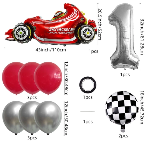Cool Racing Car Balloon Kit Aluminum Film Latex Checkerboard Flag Number Balloons For Boys Birthday Party Decoration Celebration Assortment