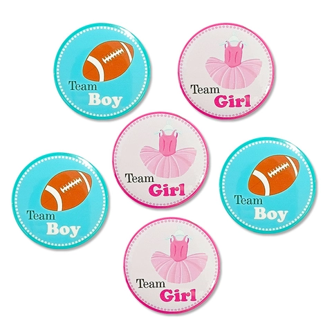 Round Tinplate Badge For Gender Reveal Party Team Boy Girl Pin Button For Baby Shower Decoration Metal Brooch Accessories