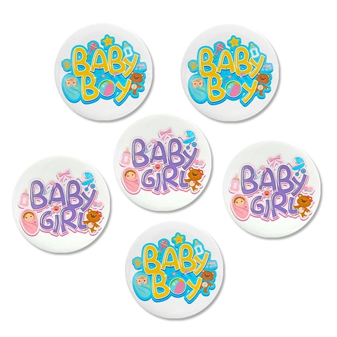 Spilla in Banda Stagnata Rotonda Baby Shower Gender Reveal Decorazione per Team Boy Girl Modello di Orso Cartone Animato Biberon