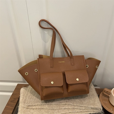 Borsa Tote Grande Da Donna Pelle PU Grana Litchi Tasche Frontali Con Patta Design Ala Borsa Da Pendolare Elegante