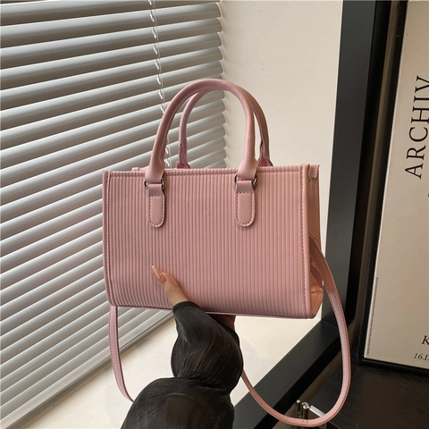 Damen Schultertasche Vertikale Streifen PU Leder Retro Rechteckige Handtasche Mit Verstellbarem Riemen Mode Tragetasche