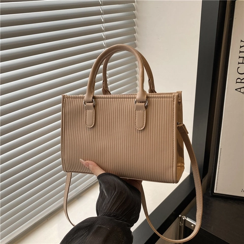 Damen Fashion Vertikale Streifen Geprägte PU Leder Tote Handtasche Große Kapazität Schulter Umhängetasche Minimalistische Tasche