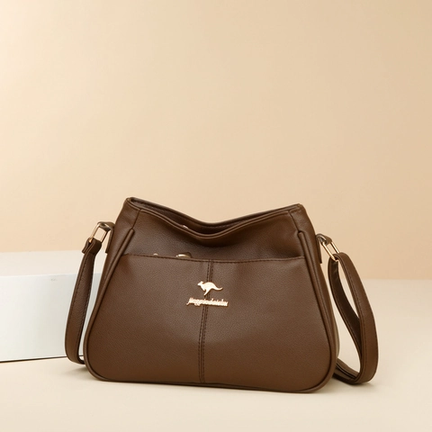 Women Fashion Polyurethane Bucket Bag Minimalist Shoulder Crossbody Bag With Animal Logo Solid Color Elegant Lady Handbag