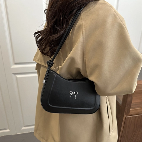 Damen Schultertasche Achseltasche PU Leder Schleife Metall Dekor Geknoteter Riemen Halbmond Hobo Tasche