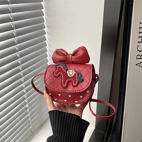 Mini PU Rauten Gesteppte Umhängetasche Für Damen Mädchen Pferdestickerei Schleife Herz Druck Schultertasche Mode Handtasche