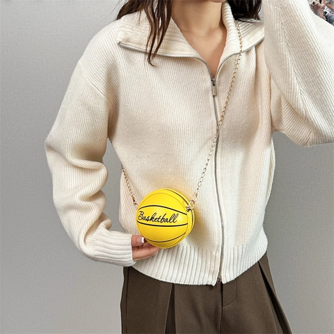 Bolso Bandolera Mini Creativo Con Forma De Baloncesto Para Mujer Cuero PU Redondo Cadena Bolso De Hombro Moda Deporte Pequeño
