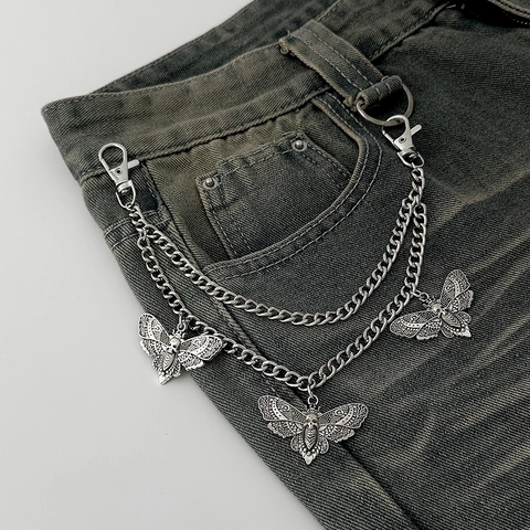 Gothic Punk Moth Skull Cross Pendant Layered Metal Chain Bag Accessory Trouser Chain Hip Hop Style Fashion Decoration