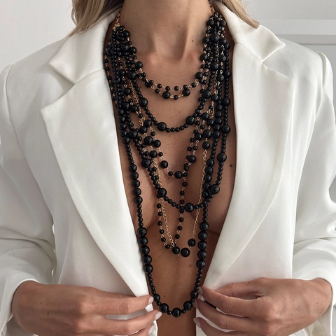 Collana di Künstliche Perle d'Imitazione Multistrato Esagerata per Donna Gioielli Statement a Catena Placcata Oro Argento Fatti a Mano per Banchetto Festa