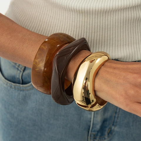 Onregelmatige Chunky Hars Armring Met Gemarmerd Amber Donkerbruin Goud Gepolijst Modern Vintage Armband Voor Vrouwen Sieraden