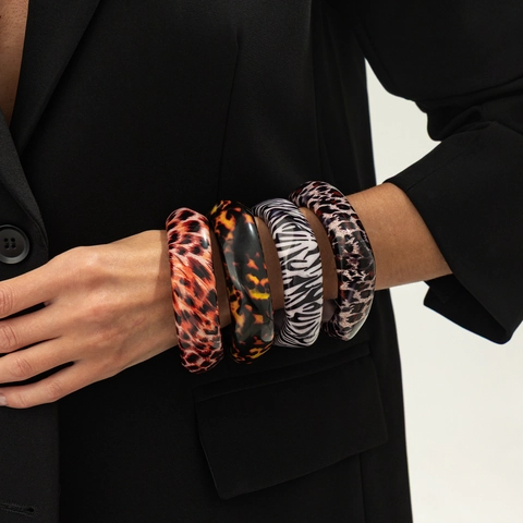 Fashion Leopard Print Resin Bangle For Women Irregular Zebra Tortoiseshell Pattern Wide Bracelet Western Vintage Jewelry