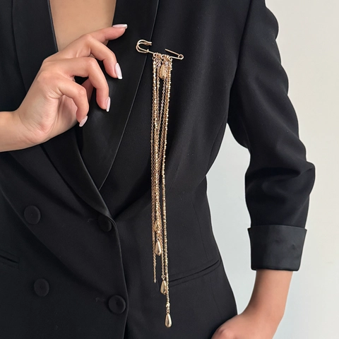 Ins Style Iron Tassel Chain Safety Pin Brooch Suit Teardrop Pendant Women Fashion Jewelry Decoration Gold Silver Accessory