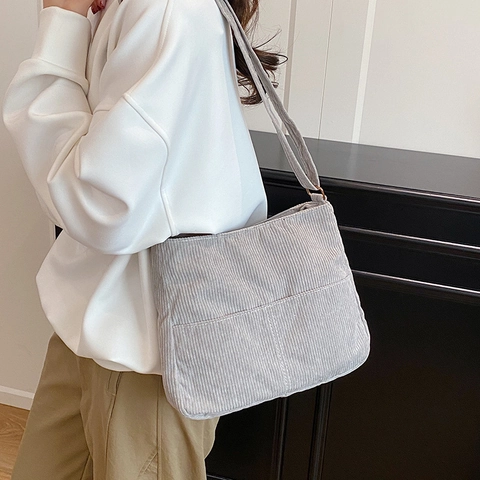 Damen Mode Cord Umhängetasche Minimalistisch Kleine Quadratische Tasche Doppelte Fronttaschen Verstellbarer Gurt Lässige Handtasche