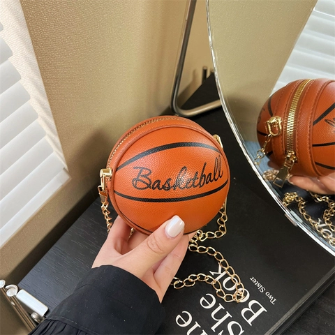 Bolso Bandolera Mini Creativo Con Forma De Baloncesto Para Mujer Cuero PU Redondo Cadena Bolso De Hombro Moda Deporte Pequeño