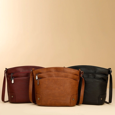 Borsa a Secchiello da Donna in Pelle PU Grande Capacità Multicerniera Borsa a Tracolla con Cinturino Regolabile Trama Litchi