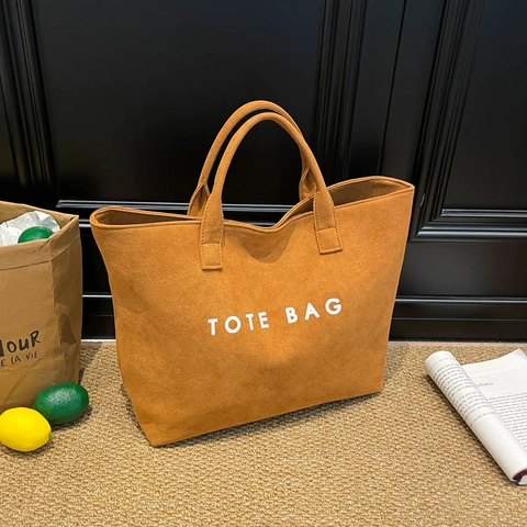Damen Große Kapazität Wildleder-Imitat Einkaufstasche Minimalistisch Buchstaben Druck Schultertasche Für Alltag Büro Handtasche