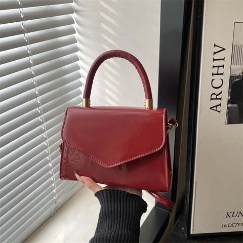 Dames Schoudertas Van Lakleer Met Handvat Vierkante Crossbody Tas Veelzijdige Minimalistische Mode Hoogglans PU