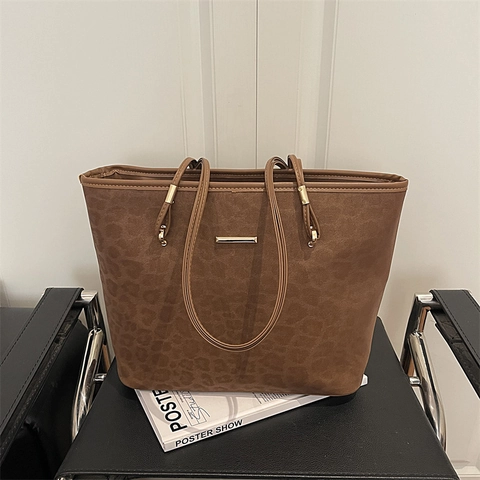 Sac Cabas Léopard Pour Femmes Grande Capacité Sac À Main En Daim Vintage Simple Urbain Travail