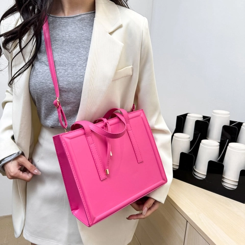 Fashion Women Tote Bag PU Leather Large Capacity Square Shoulder Bag Work Commute Handbag Korean Style Minimalist