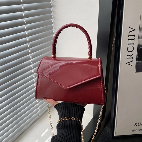 Bolso de Hombro de Charol para Mujer Moda Color Sólido Vintage Bolso de Mano con Solapa de Sobre y Cadena Dorada Elegante Bolso Cuadrado