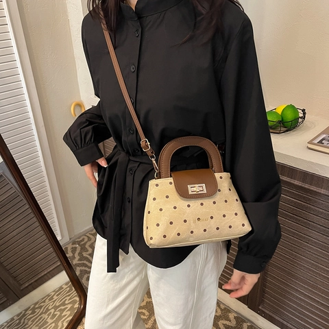 Borsa A Mano Retro A Pois In Pelle PU Borsa A Tracolla Da Donna Con Chiusura A Girello In Metallo E Tracolla Regolabile