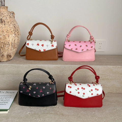 Borsa a Tracolla da Donna alla Moda in Pelle PU con Stampa Floreale a Cartoni Animati Piccola Borsa a Mano Sottobraccio Casual