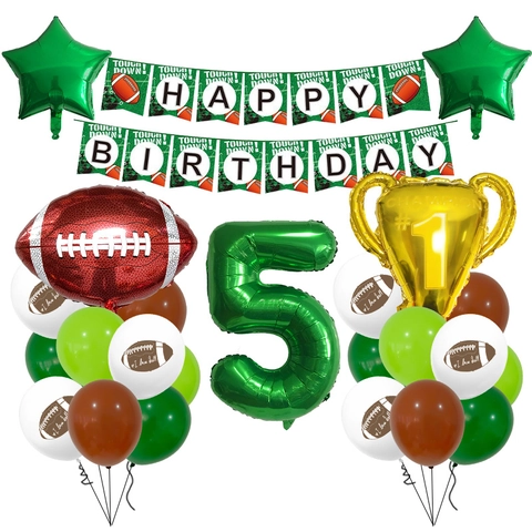 Decorazioni Per Feste Di Compleanno Football Americano Palloncini In Lattice E Alluminio Trofeo Banner Verde Marrone Bianco Tema Sport Bambini