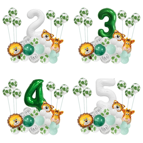 Palloncino in Alluminio con Numero Grande Tema Animali della Giungla Leone Tigre Giraffa Palloncini in Lattice per Decorazione Festa di Compleanno per Bambini