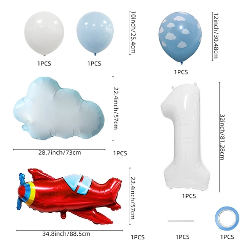 Rotes Flugzeug Blaue Wolke Weiße Nummer Aluminiumfolie Latex Ballons Jungen Geburtstag Party Dekoration