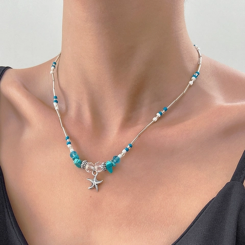 Collar Cuentas Estrella De Mar Concha Bohemio Aleación Zinc Acrílico Vacaciones Playa Verano Joyería Artesanal Para Mujeres