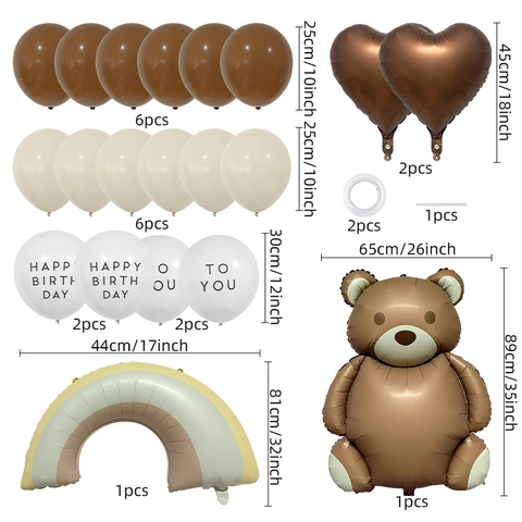 Retro Bär Ballon Set Happy Birthday Party Dekorationen Matte Braune Latex und Folienballons für Kinderzimmer Deko