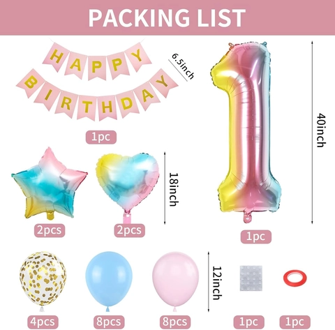 Regenbogen Farbverlauf Nummer Geburtstag Party Dekoration Set Mit Folienballons Stern Herz Formen Und Happy Birthday Banner