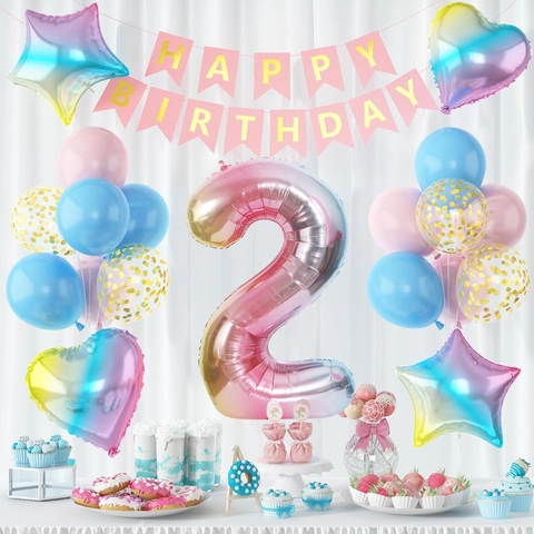 Regenbogen Gradient Nummer Ballons Geburtstagsparty Dekorationen Folie Stern Herz Latex Ballons Und Banner Für Mädchen
