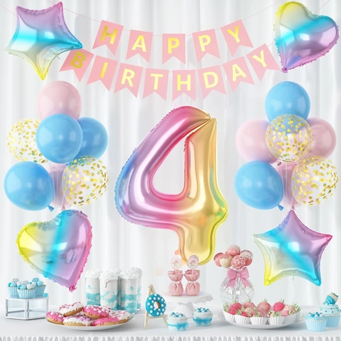 Regenbogen Farbverlauf Nummer Geburtstag Party Dekoration Set Mit Folienballons Stern Herz Formen Und Happy Birthday Banner