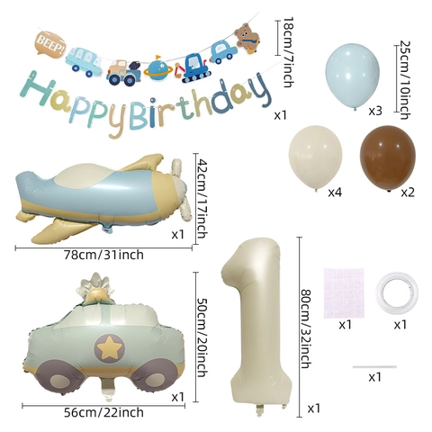 Vintage Transportation Birthday Balloon Decor Matte Cream Number Plane Car Shape For Baby Shower Kids Party Decorations