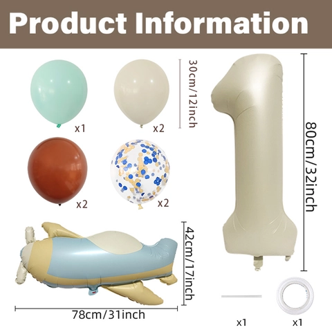 Globos de Cumpleaños Avión Retro Con Globo de Papel de Aluminio Número Crema 32 Pulgadas Para Decoración Fiesta Niños
