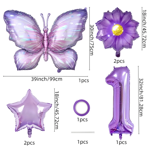 Purple Butterfly Balloon Decoration Aluminum Foil Numbered Birthday Ornament For Kids Party Fairy Theme Celebration