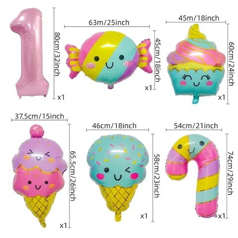 Süßigkeiten Thema Aluminiumfolie Luftballons Rosa Zahl Eiscreme Bonbon Cupcake Geburtstag Party Deko Macaron Stil
