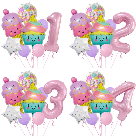 Decorazioni Con Palloncini Numerici Tema Gelato Dessert Per Festa Compleanno Bambini Foglio Alluminio Lattice Stile Macaron Forniture Festive