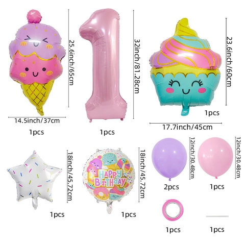 Decorazioni Con Palloncini Numerici Tema Gelato Dessert Per Festa Compleanno Bambini Foglio Alluminio Lattice Stile Macaron Forniture Festive