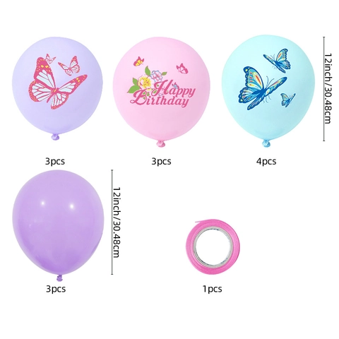 Butterfly Birthday Balloon Collection Macaron Pink Purple Blue Latex Balloons With Confetti Happy Birthday Print For Party Decoration