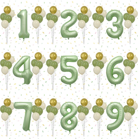 Ballon Chiffre 40 Pouces Vert Sauge Décoration Fête Anniversaire Thème Forêt Vert Olive Crème Or Accessoire Célébration