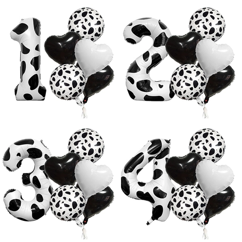 Palloncini In Pellicola Di Alluminio Con Stampa Mucca Per Festa Di Compleanno Per Bambini Decorazione Tema Animale Forme Numero Cuore Tondo