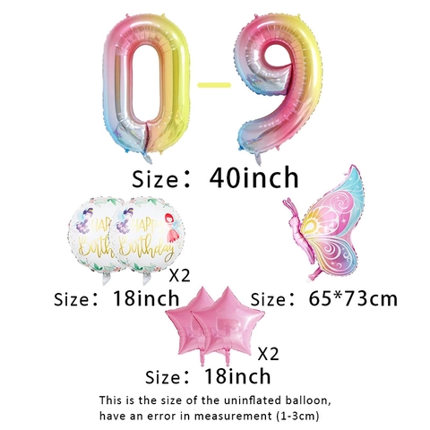 Globo de Número de Arcoíris de Mariposa de 40 Pulgadas para Decoraciones de Fiesta de Cumpleaños Niñas Hada Estrella Globo