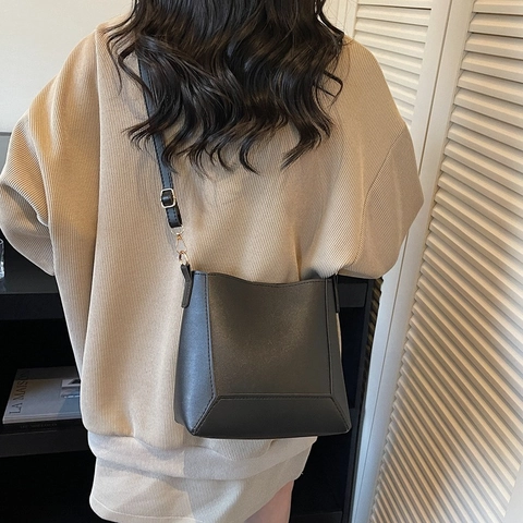 Retro PU Leder Eimer Tasche Damen Minimalistische Schultertasche Mit Innentasche Vintage Handtasche