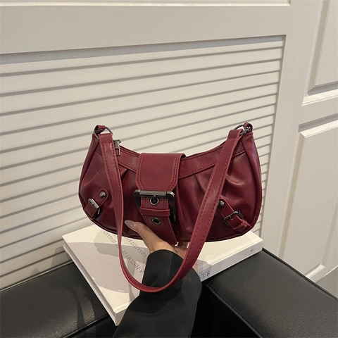 Borsa Sottobraccio Vintage Da Donna Borsa A Tracolla In Pelle PU Pieghettata Con Grande Fibbia In Metallo Stile Y2K
