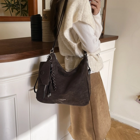 Vintage Matte PU Lederen Hobo Tas Grote Capaciteit Verstelbare Riem Schouder Crossbody Met Tasje Voor Dames