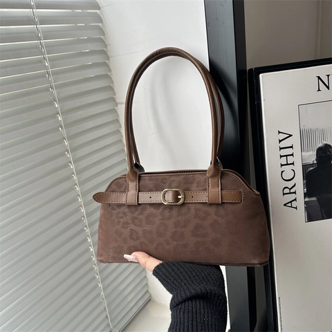 Retro Schultertasche Mit Leopardenmuster PU Vintage Handtasche Lässig Achselhöhle Tasche Für Büro Alltag Damen Zubehör