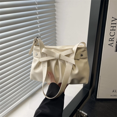 Borsa Da Spalla Sottobraccio PU Pelle Design Arricciato Fiocco Borchie Stella Retro Casual A Mano Per Donne
